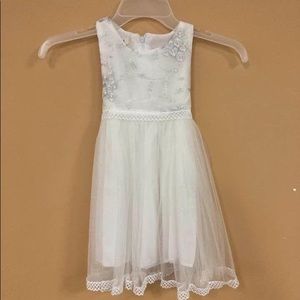 White Lace Silver Flower Little Girl’s Wedding Dress